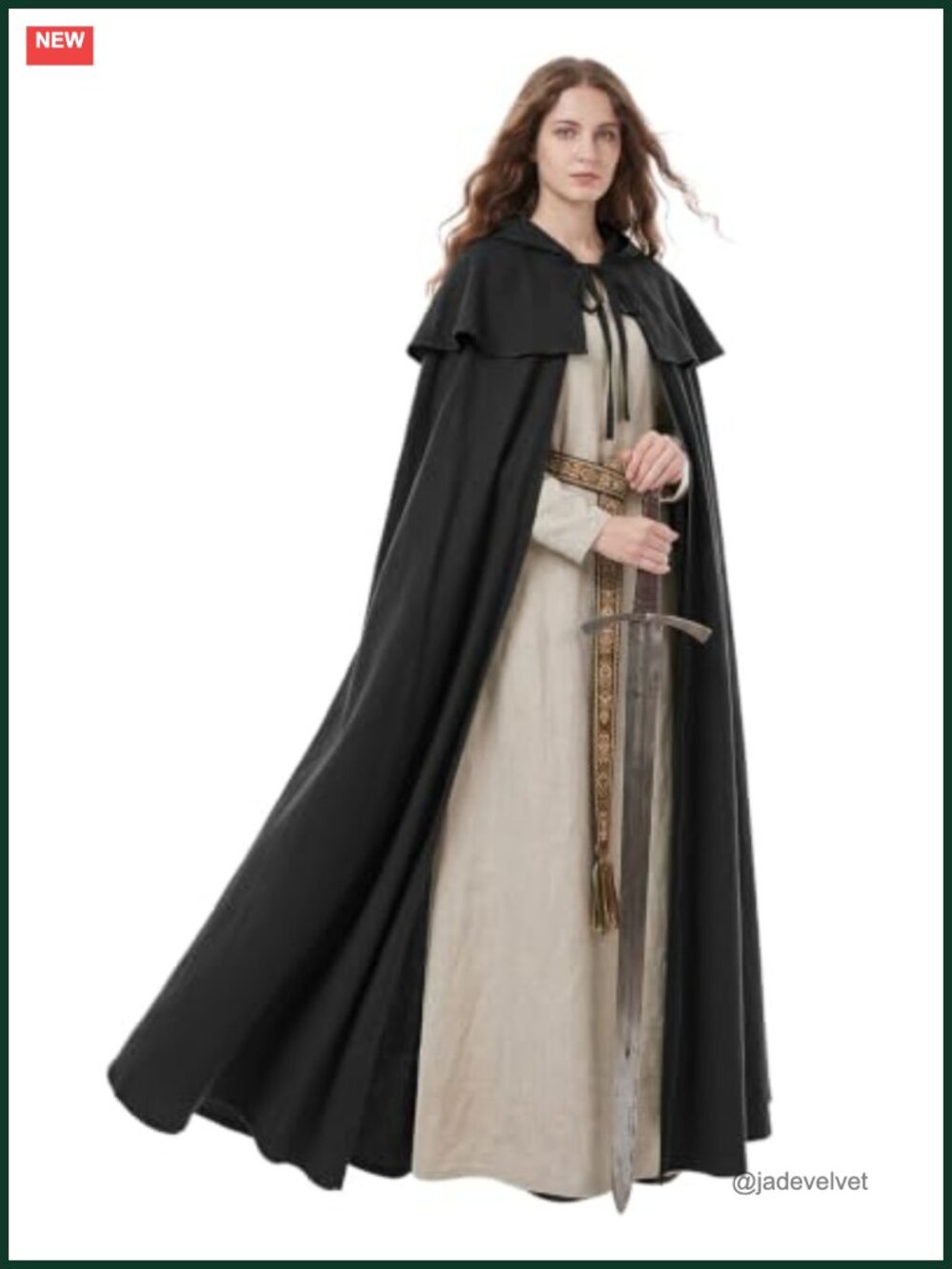 Linen Blend Hooded Cloak Medieval Cape with Hood
